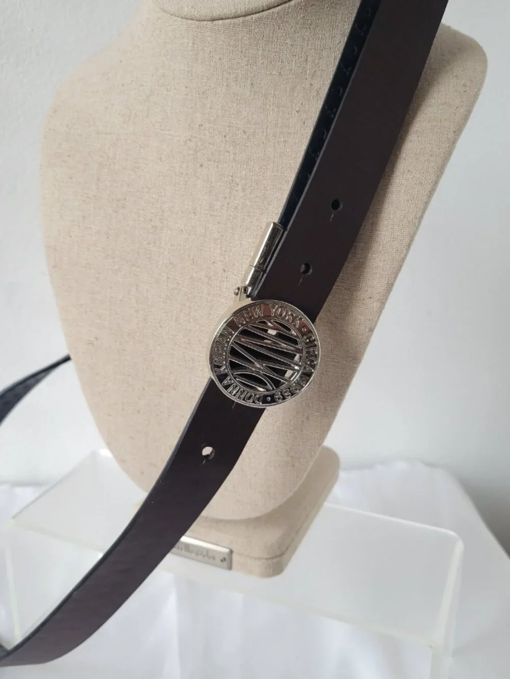 DKNY Black Logo w/Smooth B Silver Logo Buckle Belt (Size: S/M)